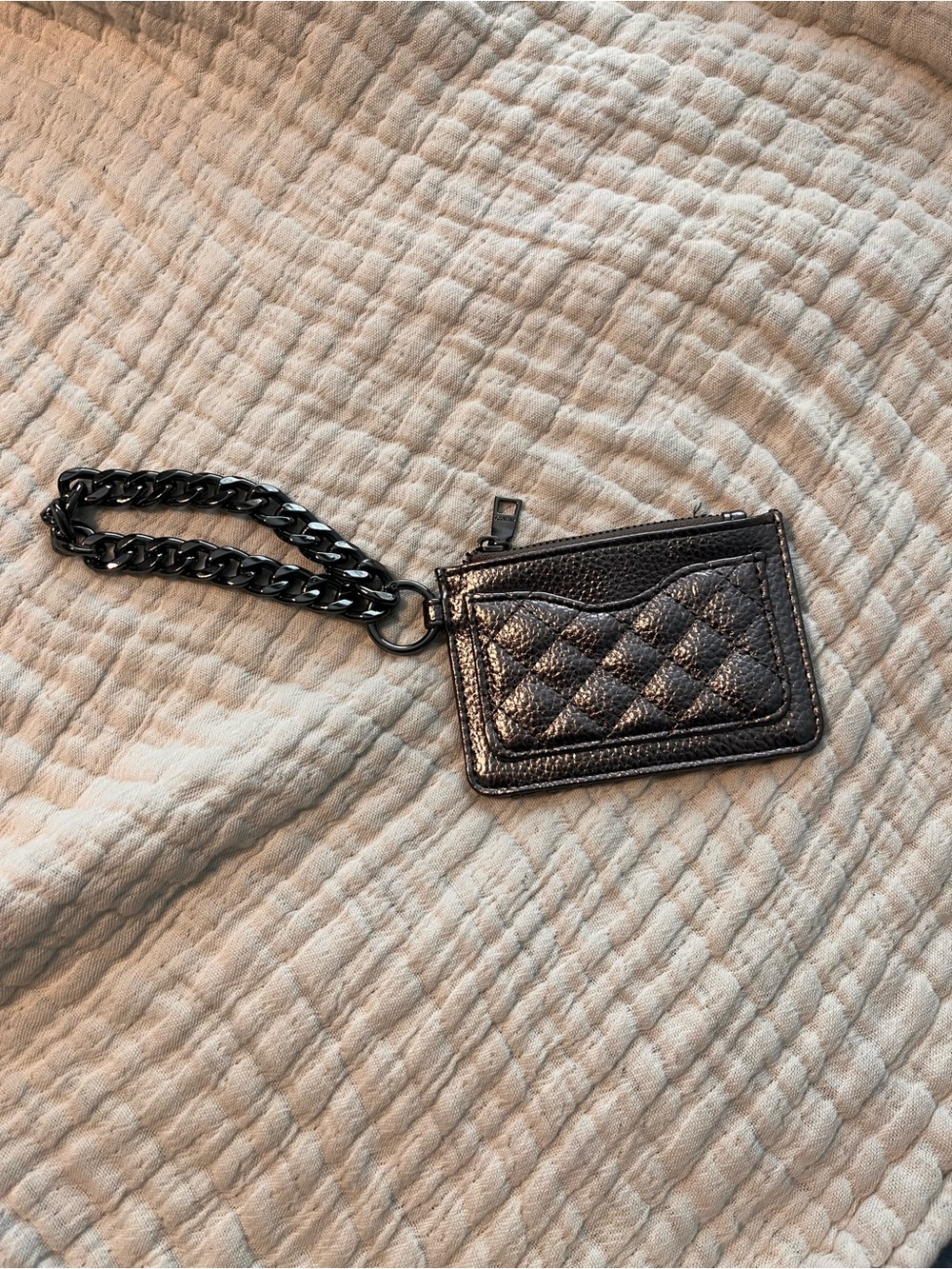 Quilted Metallic Card Holder with Chain Strap